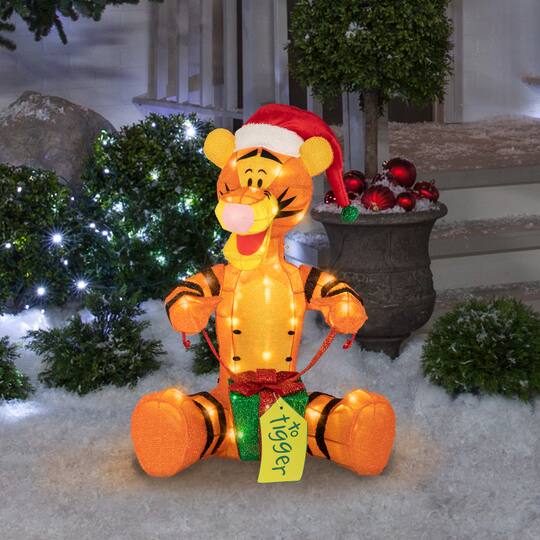 28" Disney® Tigger with Present 3D Holiday Pre-Lit Tinsel Sculpture Christmas Décor